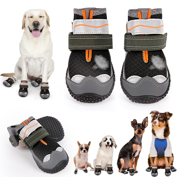 Dog Boots For Large Medium Small Dogs Shoes Winter Snow Non- Slip Waterproof Outdoor Booties Paw Protectors With Reflective Ssnowy Hardwood Floor Hiking Walking Size 7