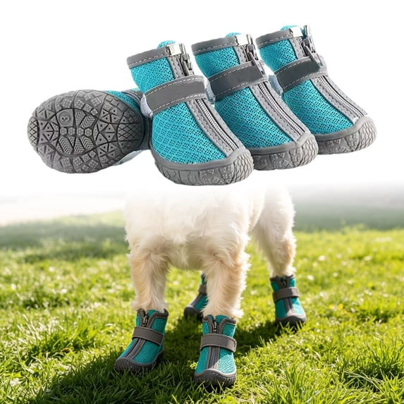 Dog Boots with Non- Sole Outdoor Protector Pet Shoes for Small Medium Large Dogs Breathable Paw Wear with Reflective Strips for Walking Hiking 11.8" (Sky Blue)