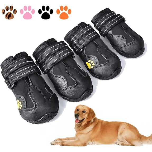 Dog Boots,Waterproof Dog Shoes,Dog Booties with Reflective Rugged Anti-Slip Sole and Skid-Proof,Outdoor Dog Shoes for Medium Dogs 4Pcs