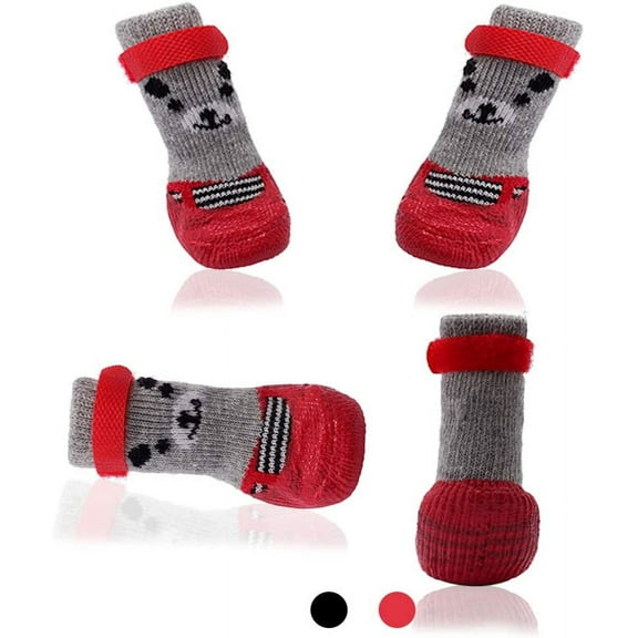 Dog Boots Waterproof Shoes Breathable Socks, with Anti-Slip Sole and Adjustable Magic Tape All Weather Protect Paws Only Fit for Small Dog(4Pcs)(Red, XS)