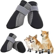 Dog Boots Waterproof Shoes for Dogs, Hot Pavement Summer Breathable and Soft, Mesh Paw Protectors with Reflective Strips, Rugged Anti-Slip Sole, for Small Medium Dogs Hiking, Black
