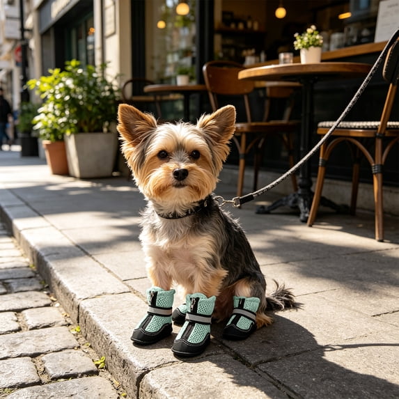 Dog Boots for Small, Medium Dogs - Waterproof Breathable Dog Shoes with Non-Slip Sole and Reflective Straps, 4-Pack Paw Protectors for Daily Walking