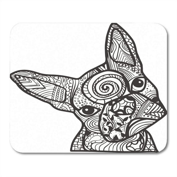 Dog Boston Terrier French Bulldog Doodle Coloring Page in Black and White Adult Mousepad Mouse Pad Mouse Mat 9x10 inch