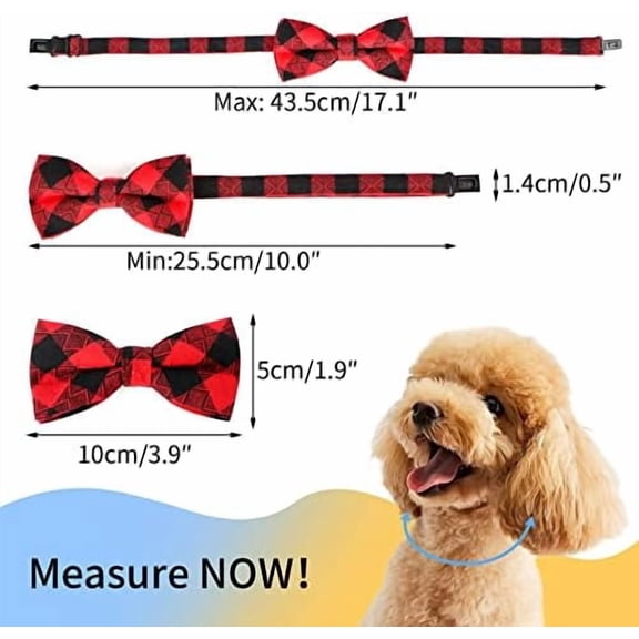 Dog Bow Tie, 6 PCS Bowties Cat Collar Dog Collar Holiday Grooming Bulk Bows for Festival Party Pet Puppy Photography Neck Wear Gift, Cute and Plaid Patterned