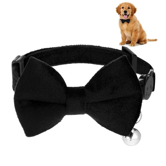 Dog Bow Tie Collar, Adjustable Pet Bowtie with Bell, Quick Release Buckle for Small Dogs, Comfortable Soft Fabric, Perfect for Walks, Photos, Special Occasions, Black