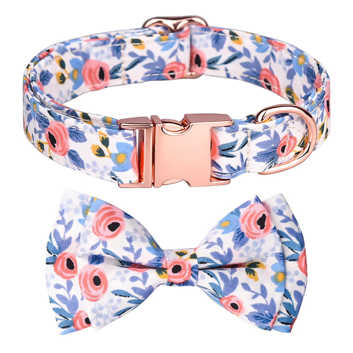 Dog Bow Tie Collar Floral Pattern Detachable Bowtie with Safety Metal