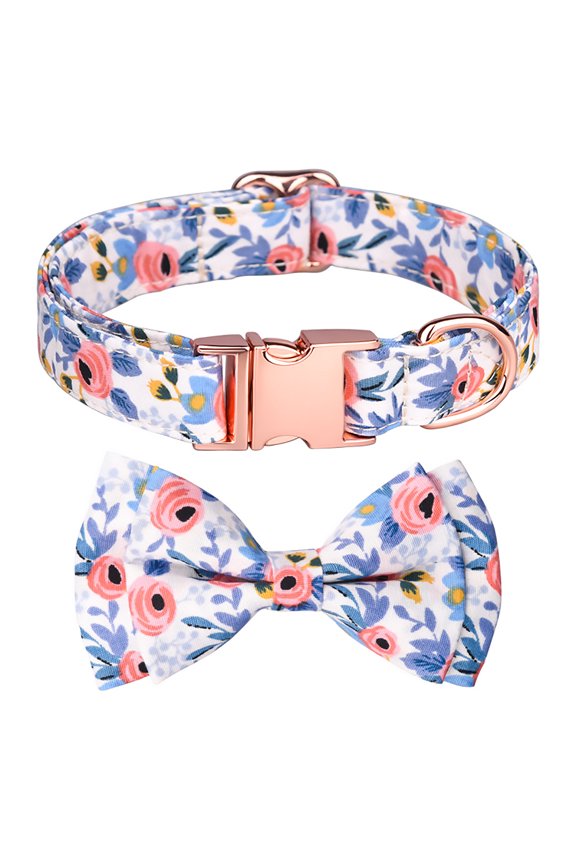 Dog Bow Tie Collar Floral Pattern Detachable Bowtie with Safety Metal Buckle Adjustable Collar for Small, Medium & Large Dogs, Cats
