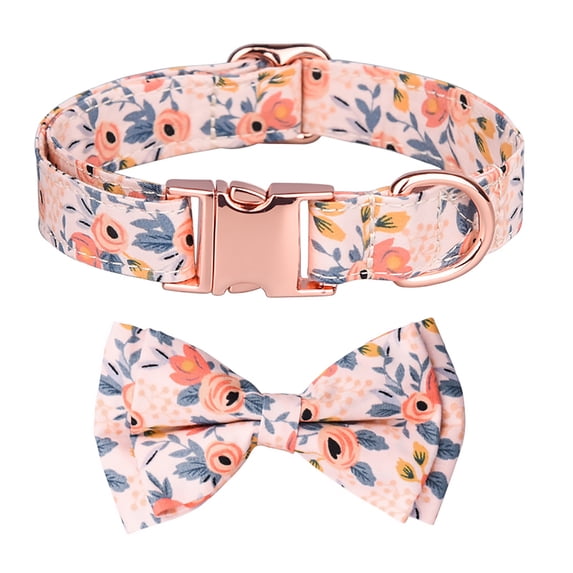 Dog Bow Tie Collar Floral Pattern Detachable Bowtie with Safety Metal Buckle Adjustable Collar for Small, Medium & Large Dogs, Cats