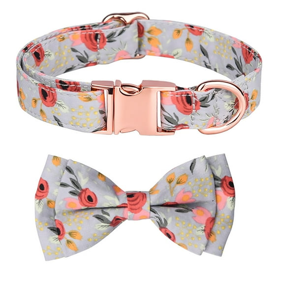 Dog Bow Tie Collar Floral Pattern Detachable Bowtie with Safety Metal Buckle Adjustable Collar for Small, Medium & Large Dogs, Cats