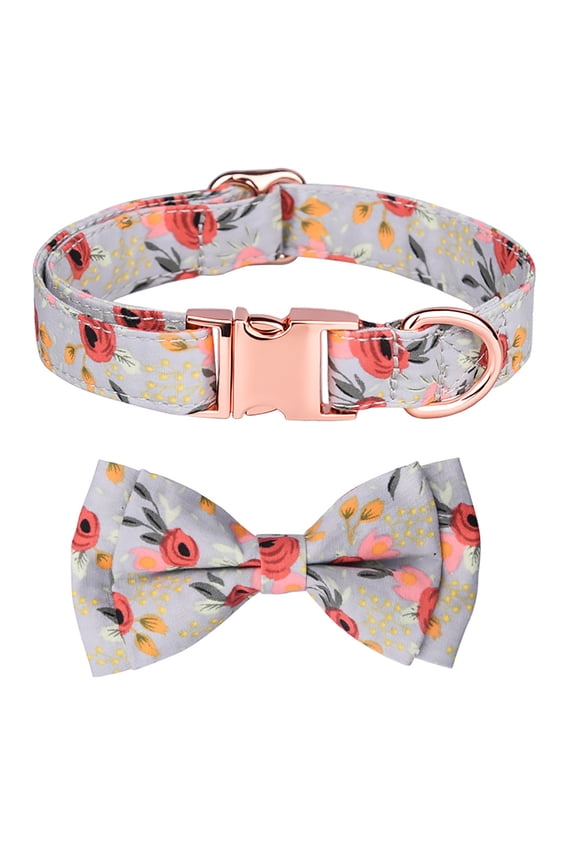 Dog Bow Tie Collar Floral Pattern Detachable Bowtie with Safety Metal Buckle Adjustable Collar for Small, Medium & Large Dogs, Cats