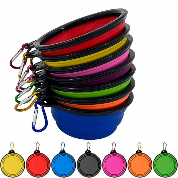 Dog Bowl Pet Collapsible Bowls,12oz 5 Pack for Cats Dogs, Portable Pet Feeding Watering Dish for Walking Parking Traveling with 2 Carabiners (Green+Pink+Orange+Blue+Yellow)