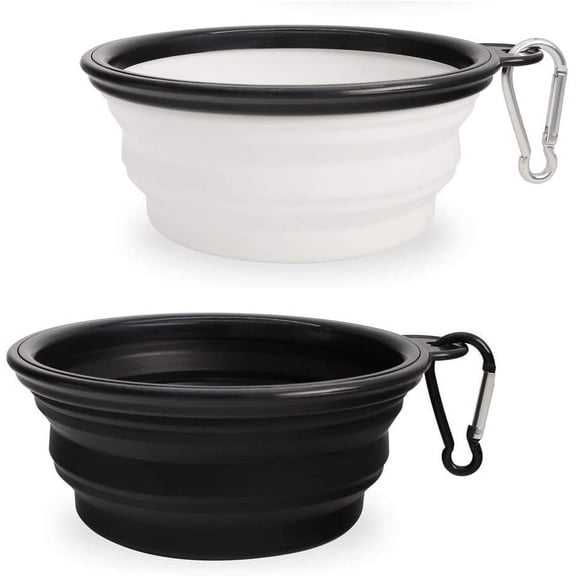 Dog Bowl Pet Collapsible Bowls,2 Pack Portable and Foldable Pet Travel Bowls Collapsable Dog Water Feeding Bowls Dish for Dogs Cats and Small Animals, (Small, Black+White)