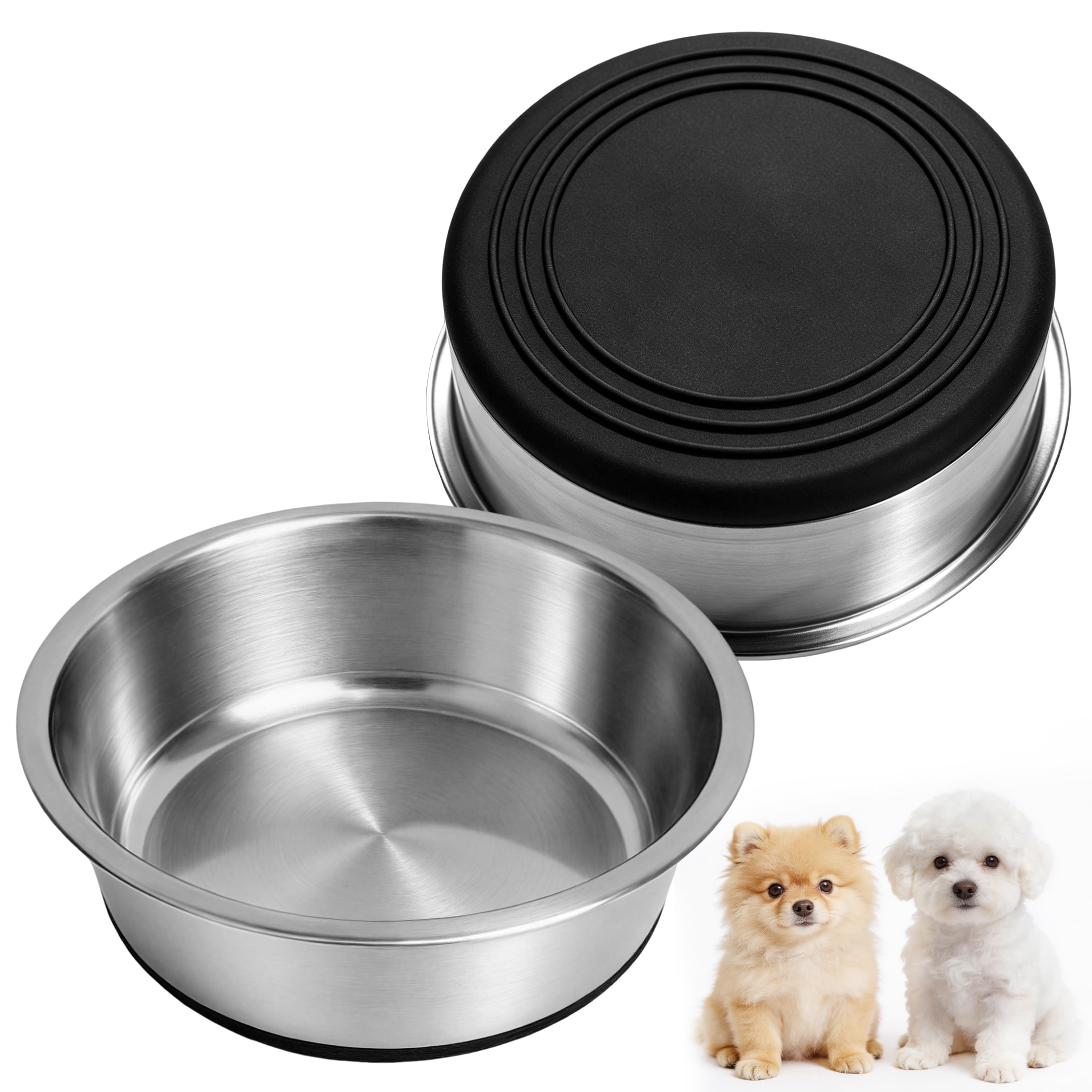 2 Pack Stainless Steel Small Pet Bowls with Non Slip Rubber Base, Anti Tip Metal Food Water Bowls for Small Dogs Cats Rabbits Guinea Pigs, Dishwasher Safe Pet Feeding Dishes