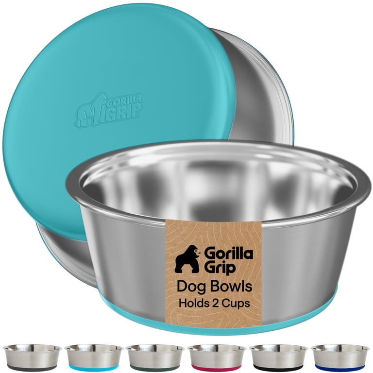 Gorilla Grip, Dog Bowl, Set of 2 Food Grade 304 Stainless Steel