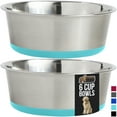 thumbnail image 1 of Dog Bowl Set of 2, Heavy Duty Stainless Steel Bowls by GORILLA GRIP, Holds 6 Cups, Turquoise, 1 of 8