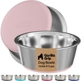 thumbnail image 1 of GORILLA GRIP Dog Bowl Set of 2, Holds 8 Cups, Food Grade 304 Stainless Steel, Silicone Base, Pink, 1 of 9