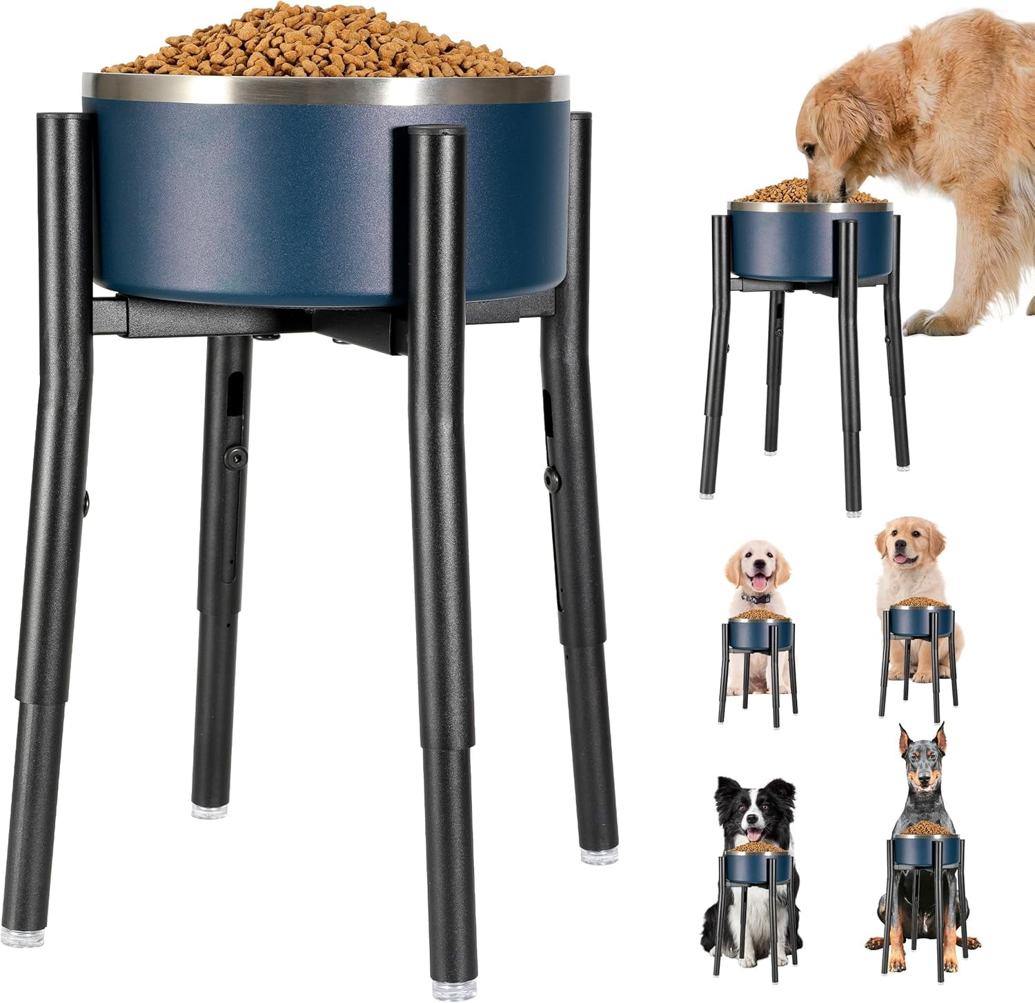 Dog Bowl Stand,Adjustable Tall Dog Food and Water Bowl Stand 8-12" Width 4 Heights,Durable Metal Elevated Dogs Bowl Holder for Medium and Large Dogs (Does not include the bowl)