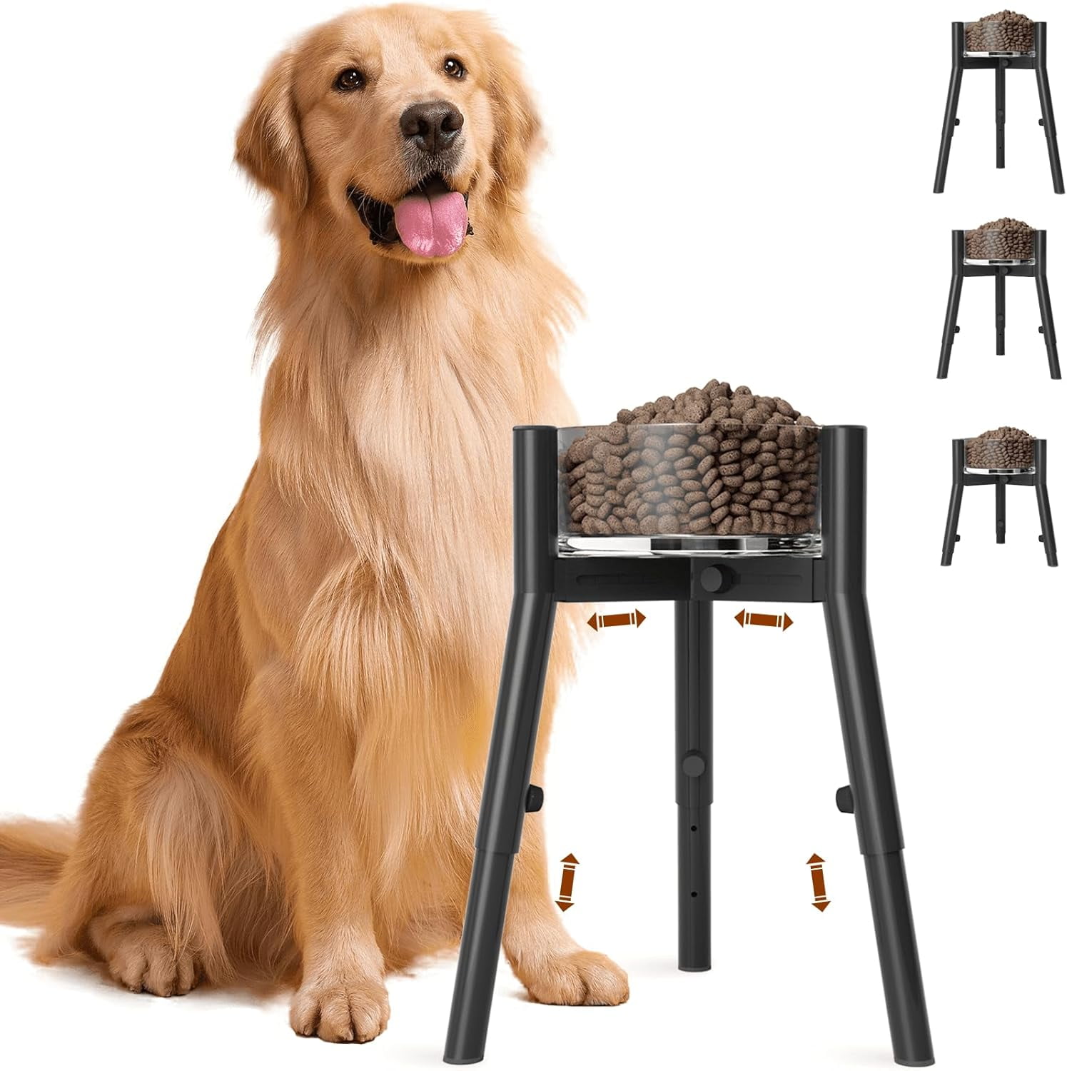 Dog Bowl Stand for Medium & Large Dogs, Adjustable Width 7-10.6" Raised Dog Food Stand, 11 inch Tall Elevated Single Holder, Black (Bowl Not Included)