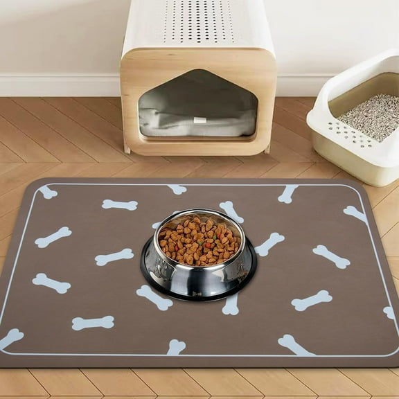 Dog Bowl mat and Dog Feeding mat, Dog mat for Water Bowl, Absorbent Non-Slip pet Water Bowl mat Quick Drying Dog Food mat cat matt for Food and Water(Brown+24.2x16.9in+Rectangular)