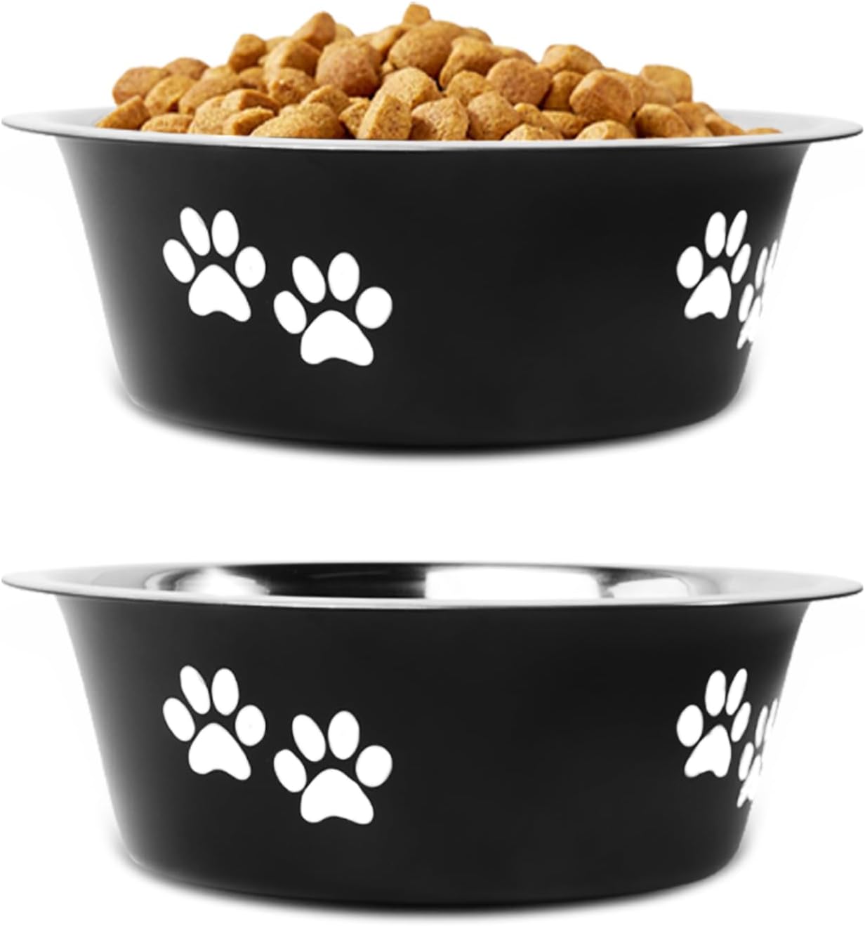 Dog Bowls 2 Pack Small Medium Dogs Feeding Food Water Bowl with Non-Slip Silicone Sole, Stainless Steel Dog Dishes Elevated Raised Pet Feeder (Black, XL(8.5 Cups)