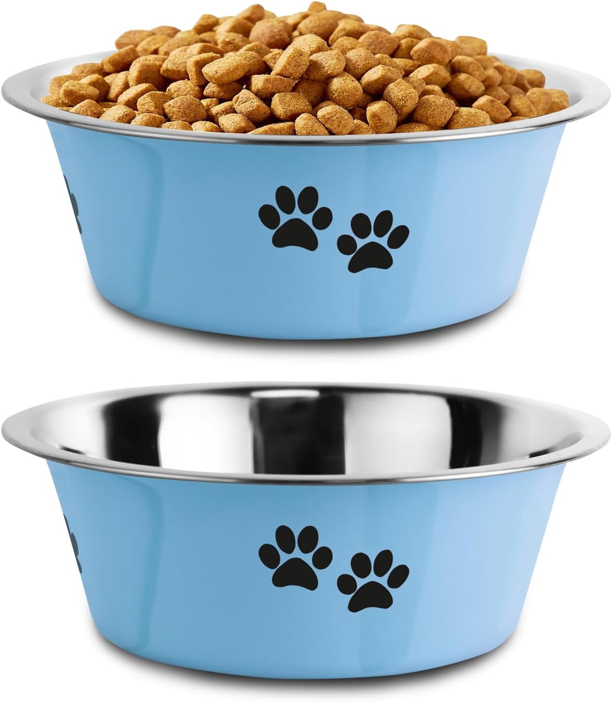 Dog Bowls 2 Pack Small Medium Dogs Feeding Food Water Bowl with Non-Slip Silicone Sole, Stainless Steel Dog Dishes Elevated Raised Pet Feeder(Blue, L(6.6 Cups)