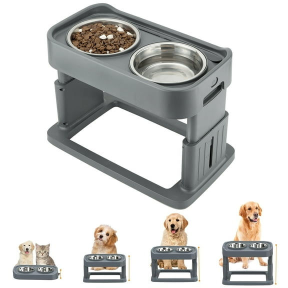 Dog Bowls,Hengu 4 Height Adjustable Pet Bowl Holder with 2 Stainless Steel Dog Cat Food Bowls,Non-Slip Dog Feeder for Medium Large Dogs