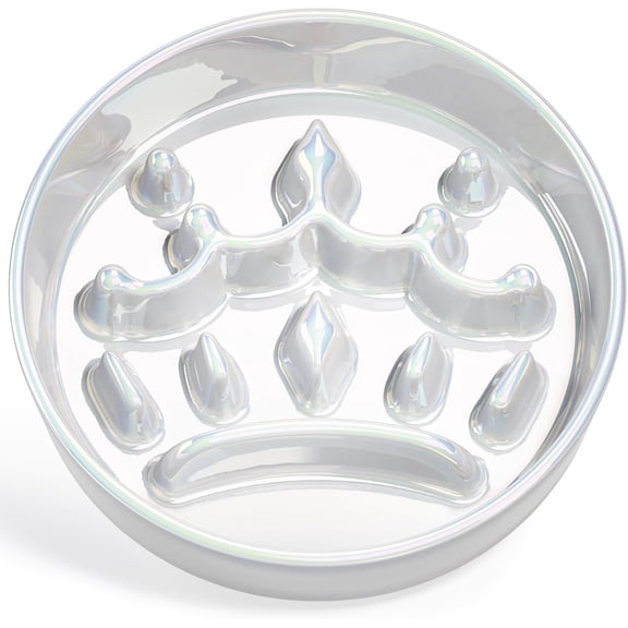 Dog Bowls Slow Feeder Ceramic, 1.5 Cup Slow Feeding Bowl for Small and Medium Breed, Puzzle Dog Food Bowl for Fast Eater, Crown Silver