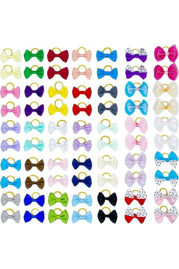Dog Bows, Cute Hair Bowknot with Rubber Bands Handmade for Puppy Grooming Hair Accessories & Varies Patterns Topknot Bows
