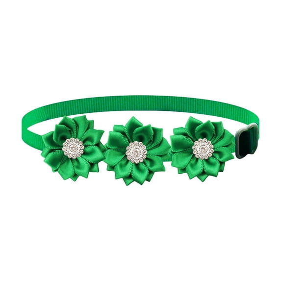 Dog Bowtie Flower Collar, Adjustable Bow Ties for Dogs Flower with Diamond Grooming Accessories for Puppies Kitten Green