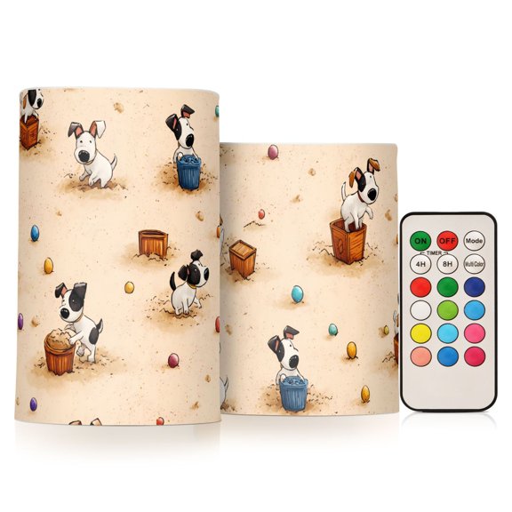 Dog Box Flickering Flameless Candles Battery Operated with Remote Timer LED Pillar Candles Set of 2