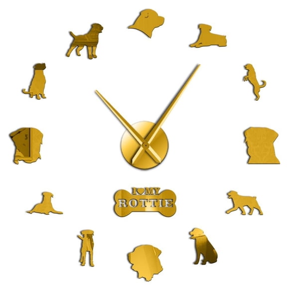 Dog Breed Guard Dog Rottweiler Large Wall Clock DIY Contemporary Clock Watch Home Decor Gift For Dog Lovers(Gold,27inch)