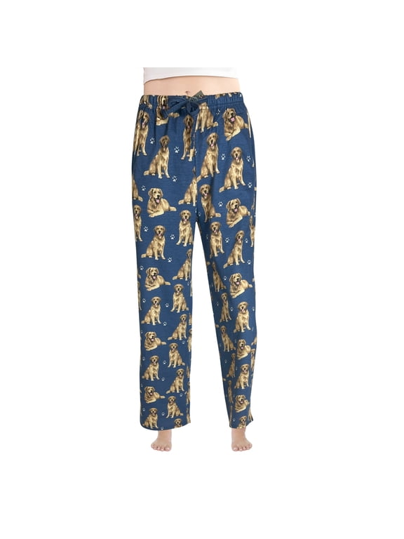 Golden Retriever Unisex Lightweight Cotton Blend Pajama Bottoms- Medium