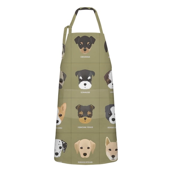 Dog Breeds Apron-Garden Aprons for Women with Pockets-Cotton Linen Waterproof Kitchen Cooking Gardening Aprons Adjustable for Kitchen,Cooking,BBQ and Salon 33x27 Inch