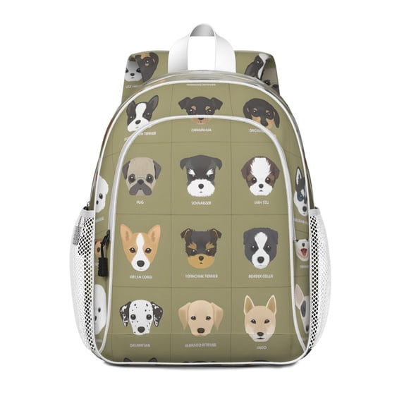 Dog Breeds Backpack for School,Cute School Bag,Schoolbag with Adjustable Shoulder Straps & Padded Back,15"x11.42"x5.5"