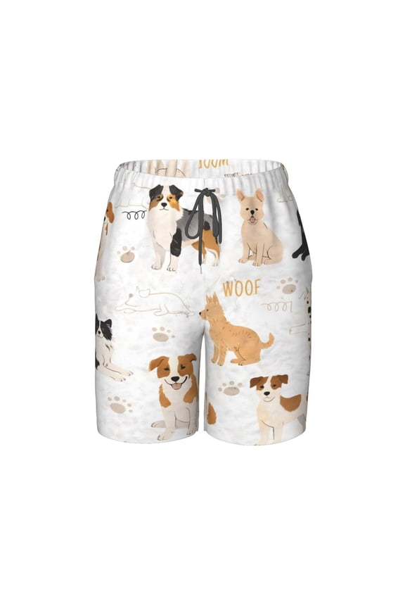 Dog Breeds Cute Puppy Print Pet Lover Beach Pants Teen Shorts with Mesh Lining and Drawstring