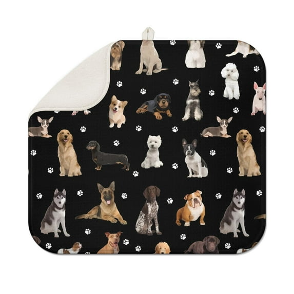 Dog Breeds Dish Drying Mat for Kitchen 1 Pack, Ultra Absorbent Microfiber Dishes Drainer Mats,16"x18"