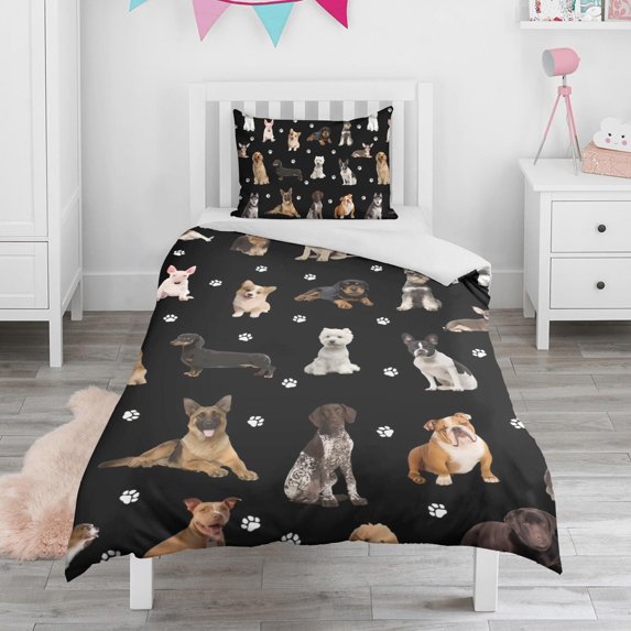 Dog Breeds Duvet Cover and Pillowcase Set for Single Bedding, Bedroom Accessories for Kids Teens