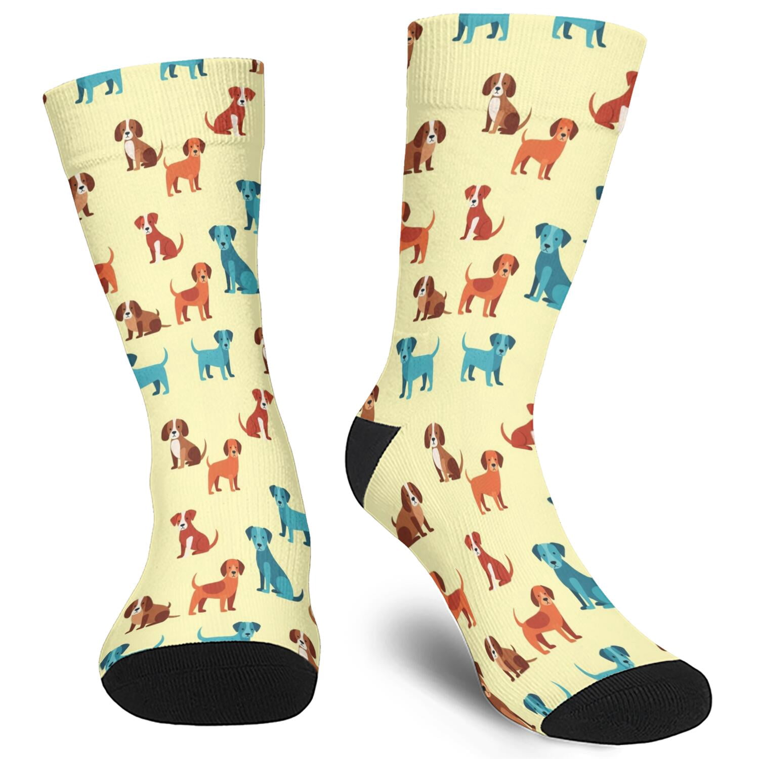 Dog Breeds Yellow Pattern Men's Mid-calf Crew Socks, Everyday Trainer ...