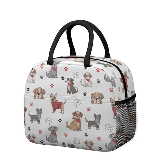 Dog Breeds and Dog Paw Print Insulated Leakproof Lunch Box for Work, Lunch Bag for Women Men, Loncheras Para Mujer for Beach Travel Picnic Camping