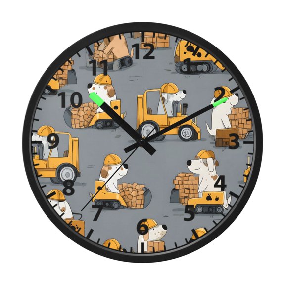 Dog Brick Pattern Wall Clock 12 Inch Voice Activated Night Light Silent Non Ticking
