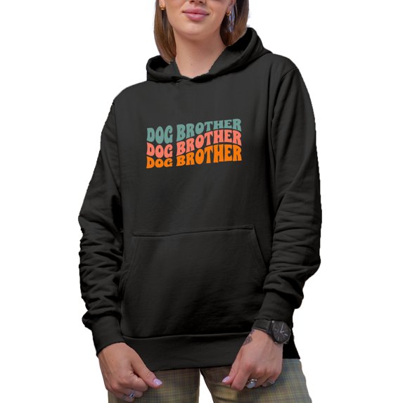 Dog Brother, Dog Owner or Lover Brothers Themed, Groovy Retro Wavy Text Merch Gift, Black Hooded Sweatshirt or Hoodie, 3XL