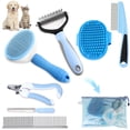 thumbnail image 1 of Dog Brush Dog Grooming Kit, 6PCS Deshedding Brush and Dematting Comb for Dogs, Cat Nail Clipper with File, Flea Comb, Bath Brush for Shedding Control at Home, Blue, 1 of 6