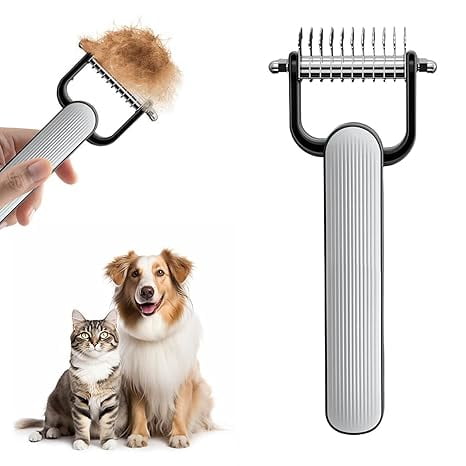 Dog Brush and Hair Remover, 2-Sided Pet Grooming Undercoat Rake for Dematting and Deshedding, Professional Stainless Steel Comb for Dogs and Cats, Large, Green or Grey