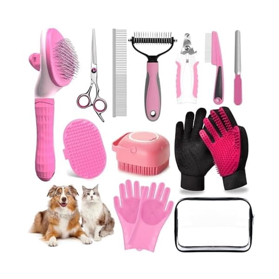 Dog Brush for Shedding 13pcs Bath Grooming Kit with Pet Nail Clipper and File - Dog Bath Brush Cat Grooming Supplies, Dematting Comb Bath Brush Shampoo Scrubber for Dogs and Cats