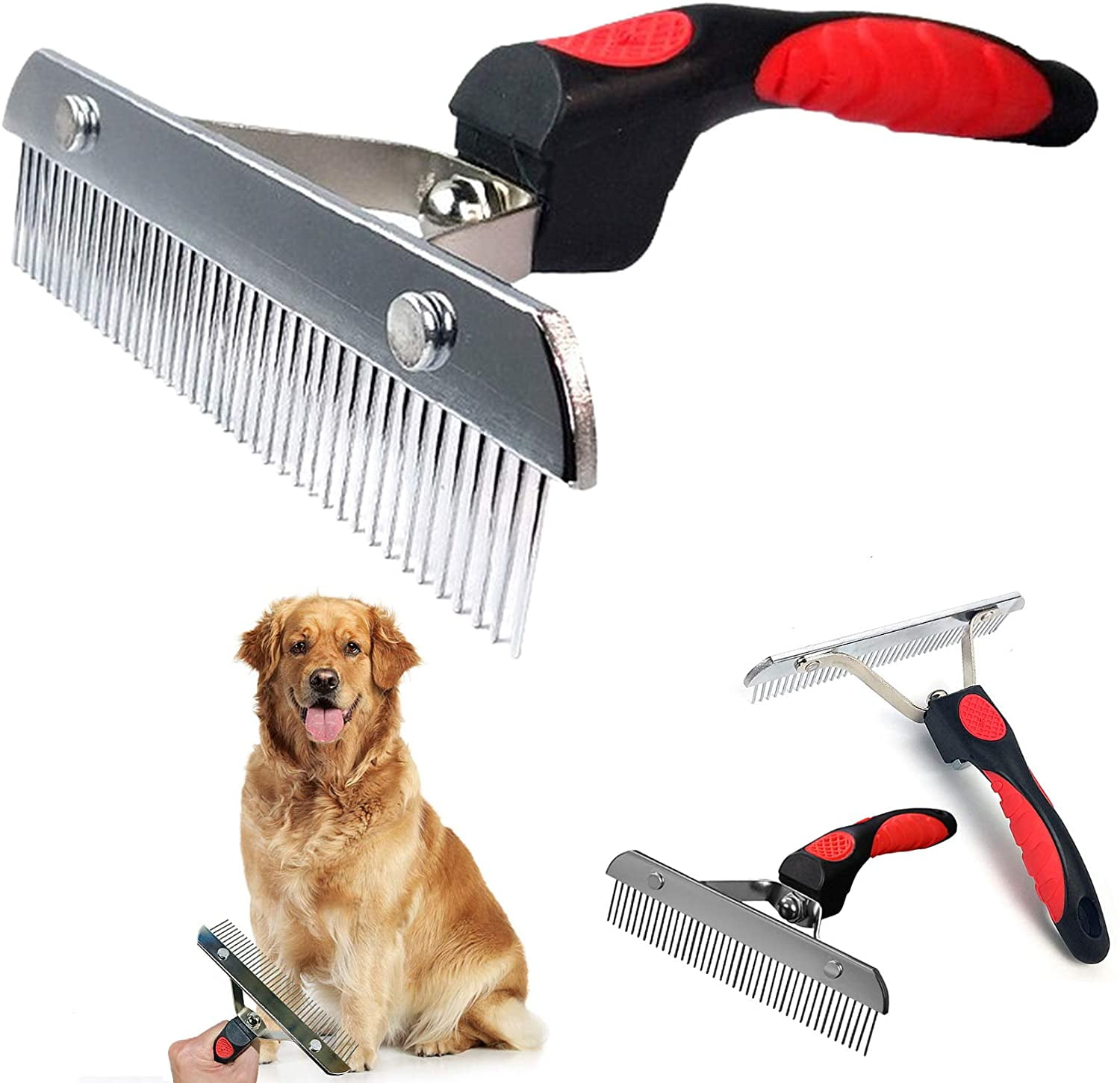 Dog Brushes for Grooming Large Dogs, Long Hair Dog Rake Pet Comb Pet Grooming Brush with Anti-Slip Handle,Steel Comb for Golden Retriever Husky German Shepherd
