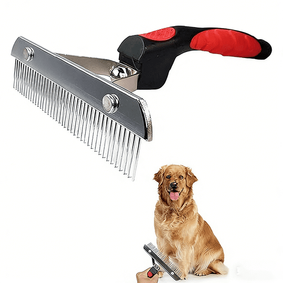 Dog Brushes for Grooming Large Dogs, Undercoat Dog Rake Long Hair Pet Comb Pet Grooming Brush with Anti-Slip Handle, Steel Comb for Golden Retriever Husky German Shepherd