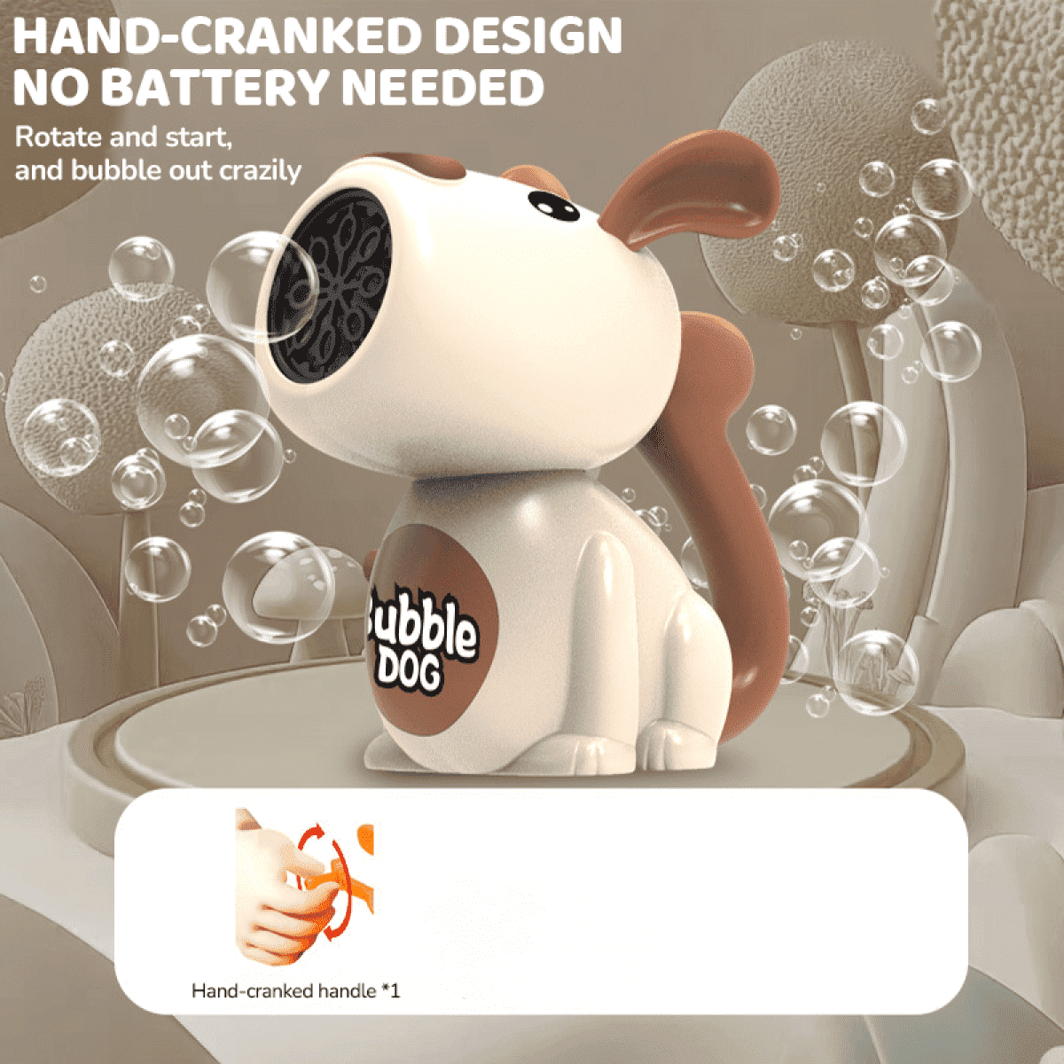 Dog Bubbles Machine for Kids, Hand Crank Bubble Blower Maker for Toddlers Ages 3+ Indoor Outdoor Christmas Birthday Easter Gifts(Brown)