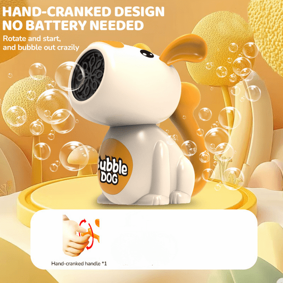 Dog Bubbles Machine for Kids, Hand Crank Bubble Blower Maker for Toddlers Ages 3+ Indoor Outdoor Christmas Birthday Party Gifts(Orange)