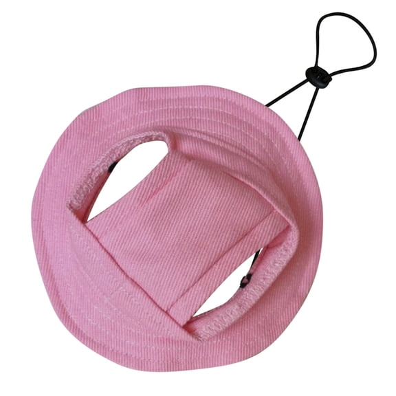 Dog Bucket Hat Summer Round Brim Pet Sun Hat, Adjustable Ear Hole Neck Strap Visor Hat, Outdoor UV Protection Sunshade Cap for Small Medium Cats Dogs Pink - S