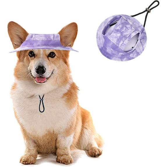 Dog Bucket Hats, Dog Round Cap with Ear Hole, Adjustable Outdoor Travel Sun Protection Sport Hat for Cat Small Medium Dogs